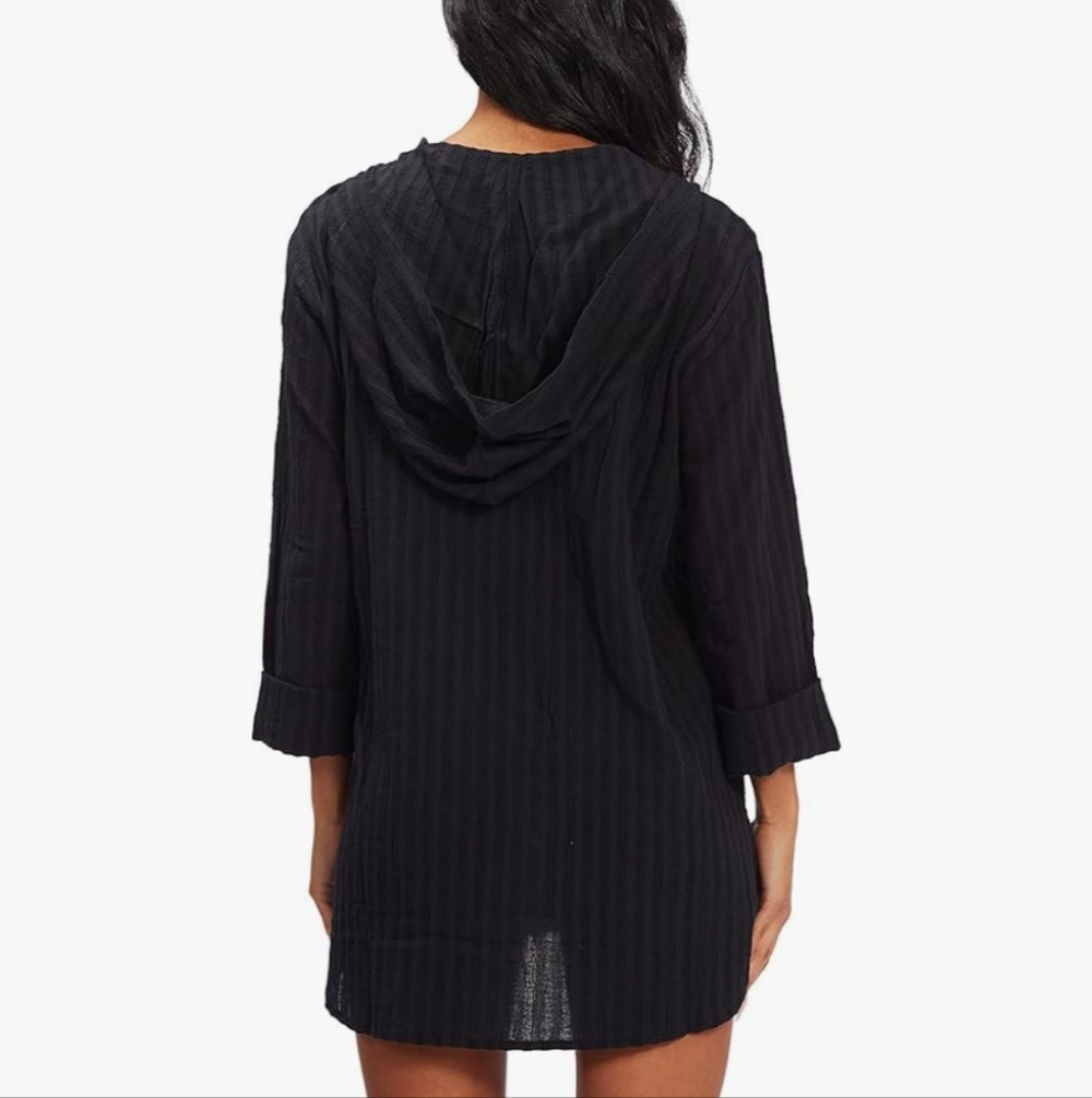 Billabong Aloha Lace Up Tunic Swim Cover-up Women's L Black Vacation Retro 90s - Picture 6 of 9
